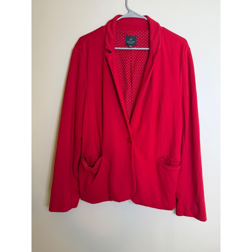 Adrianna Papell Womens XL Red Blazer Jacket Polka Dot Lining Business Casual